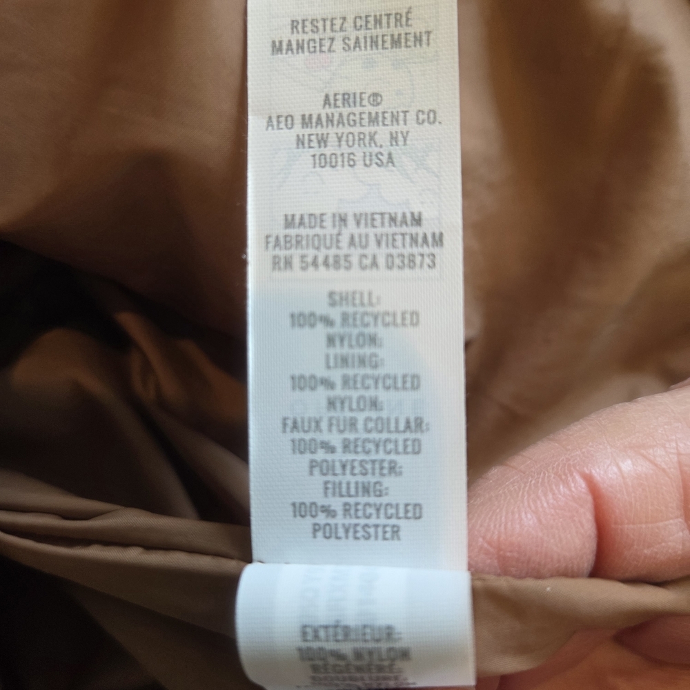 OFFLINE by Aerie Real Luxe Quilted Puffer Jacket Faux Fur Collar Brown Small - Picture 11 of 12